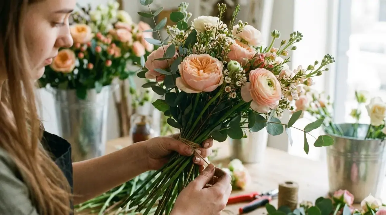 Florist arranging a custom bouquet